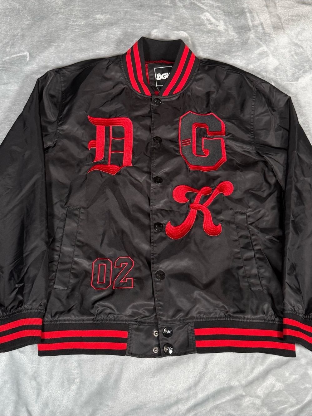 DGK Skateboarding Nylon Bomber Jacket Mens M Pray For Me Embroidered Black
